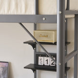 Twin Size Metal Loft Bed with Desk and Storage Shelves, 2 Built-in Ladders & 94507753