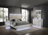 Glam Modern 2-Drawer Nightstand with Crystal Accents, LED Lighting and White Lacquer Finish B009P243214