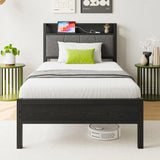 Twin Size Bed Frame, Storage Headboard with Charging Station, Solid and Stable, Noise Free, No Box 80586204