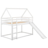 Twin Size Bunk House Bed with Slide and Ladder,White WF285894AAK
