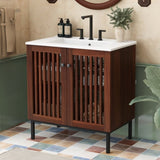 30" Vintage Bathroom Vanity with Ceramic Sink, Modern Bathroom Vanity Cabinet with 2 Soft-Close N817P245324B