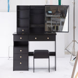 37" Middle Size Left Drawer Desktop Vanity Table Cushioned Stool, Extra Large Right sliding W3258P293195