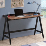 ZUN Walnut and Black Writing Desk with USB Ports B062P153882