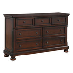 ZUN Classic Transitional Dresser of 7 Drawers Brown Cherry Finish Birch Veneer Hidden Drawer Bun Feet B011P155250