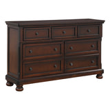 ZUN Classic Transitional Dresser of 7 Drawers Brown Cherry Finish Birch Veneer Hidden Drawer Bun Feet B011P155250