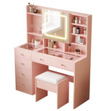Apple Pink Textured Particle Board with Melamine Laminate, Tempered Glass Top, Five-Drawer Dressing 23583211