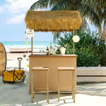 ZUN GO Hawaiian-style Bar Height Patio Set with PE Grass Canopy, Outdoor Bar Table and Stools with WF530958AAA