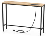 31.50"x7.87"x31.10" Console Table, MDF with Melamine Veneer & Iron Frame, with Power Outlet, Oak 53932379