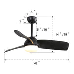 ZUN 42 Inch Indoor ABS Ceiling Fan With 6 Speed Remote Control Dimmable Reversible DC Motor With Light W882140935