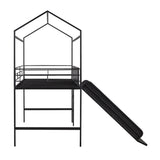 Metal House Bed With Slide, Twin Size Metal Loft Bed with Two-sided writable Wooden Board MF294384AAB