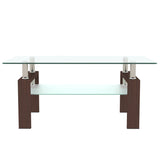 Rectangle Walnut Glass Coffee Table, Clear Coffee Table, Modern Side Center Tables for Room, W24135189