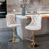 A&A Furniture,Golden Swivel Velvet Barstools Adjusatble Seat Height from 25-33 Inch,Modern W114349916