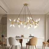 Golden Modern Chandelier Light Fixture, Branch Design with Frosted Tubes, Black Cords, Adjustable W1340P233169