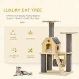 ZUN Cat Tree for Indoor Cats with Pillow-Covered Perches, Spinning Toy, Modern Climbing Activity Cat 36677720