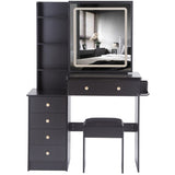 37" Middle Size Left Bedside Cabinet Vanity Table Cushioned Stool Dresser Set, 2 AC2 USB Socket, W936P224320
