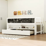 Twin Size Wood Low Loft Bed with Storage Shelves, Blackboard and Trundle, White N709P256926K