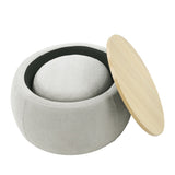 Round Storage Ottoman, 2 in 1 Function, Work as End table and Ottoman,with small seat,Light W487P165699