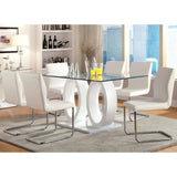 Set of 2 Padded White Leatherette Side Chairs with L-Shape Leg in Chrome Finish B016P156823