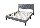 Elegant Modern Gray Velvet Upholstered Queen Size Bed Clean Lines Design Headboard 1pc Bedframe B011P238925