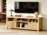 Entertainment Center TV Stand with 4 Open Cubbies & 2 Fluted Hinged Storage Doors, Adjustable Inner 90375918