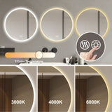 ZUN 32'' LED Round LED Bathroom Mirror with Lights-Wall Mount Vanity, Anti-Fog, 3 Color Temperature W2709P242511