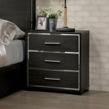 1x Nightstand Solid wood Warm Gray Sleek Modern Lines Chrome Trim Insert Contemporary Bedroom HS11CM7589N-ID-AHD