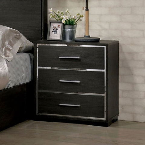 ZUN 1x Nightstand Solid wood Warm Gray Sleek Modern Lines Chrome Trim Insert Contemporary Bedroom HS11CM7589N-ID-AHD