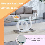 Contemporary Style Glass-Top MDF Coffee Table with White Base - Suitable for Living Rooms and Lounge W3226P279047