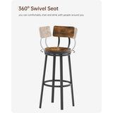 ZUN Swivel bar stool set of 2 with backrest, industrial style, metal frame, 29.5'' high.Rustic Brown, W116267380