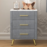 Upholstered Wooden Nightstand with 3 Drawers and Metal Legs&Handles, Bedside Table with Marbling N733P208520E