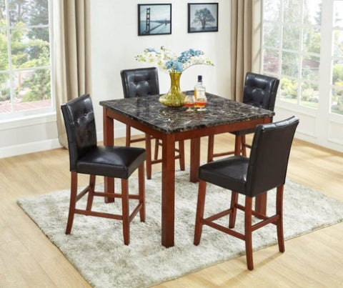 ZUN Beautiful Modern Style 5pc Counter Height Dining Room Set Brown Finish Square Table Faux Leather ESFTID594-5PC-SHB