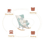 ZUN Rocking Chair with ottoman, Mid Century Fabric Rocker Chair with Wood Legs and Patchwork Linen for W561P175990