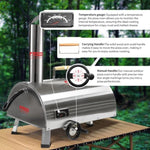 ZUN Silver Pizza Oven Outdoor 12" Semi-Automatic Rotatable Pizza Ovens Portable Stainless Steel Wood 75722121