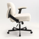 Chair with Wheels and Flip Arms-Comfy Fabric Cross Legged Office Chair with Thick Cushion&Wide Seat, 75595356