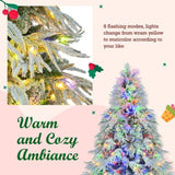 7.5FT Pre-Lit Spruce Snow Flocked Christmas Tree, Artificial Hinged Xmas Tree with 350 Multi-Color N704P199476A