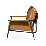 Mid-Century Modern Accent Chair with Brown Faux Leather Upholstery, Padded High Backrest, Metal N767P203868B