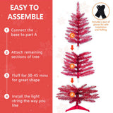 4FT Red Christmas Tree with 50 UL Lights, 122 PVC Tips Prelit Artificial Holiday Tree for Indoor 52361285
