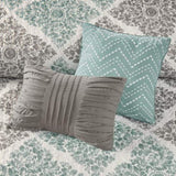 6 Piece Printed Quilt Set with Throw Pillows Aqua Full/Queen B03597394