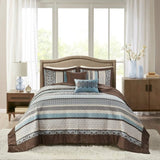 ZUN 5 Piece Jacquard Quilt Set with Throw Pillows Blue King/Cal King B03597542