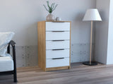 Dresser 42"H, 5 Drawer, Vertical Dresser, White / Light Oak B097133389
