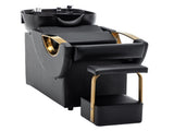 Large Shampoo Bowl & Chair Set with Footstool Black & Gold Barber Backwash Chair, Heavy Duty W1422P453659