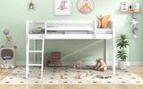 ZUN Twin Size Wood Low Loft Bed with Ladder, ladder can be placed on the left or right, White 31471087