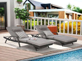 Outdoor Wicker Long Reclining Chair Set of 2 with Cushions, Wicker Reclining Lounge Chair Lawn W874P264727