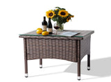 20" Patio Side Table, Handwoven Rattan with Glass Top - All-Weather, Easy to Clean for Backyard Deck 28402292