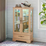 Lighted Glass Curio Display Cabinet with Adjustable Shelves - 2 Doors, 1 Drawer, LEDs, Elegant W1758P290020