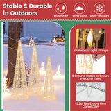3-Piece Pre-Lit Christmas Cone Trees - 90 Warm White LEDsStar Beaded Strings, Waterproof, 04796158