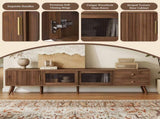 76" Modern Minimal Glass-Doors TV Stand for TVs up to 85 Inches, Wood-Grain Entertainment Center N710P298234P