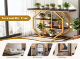 39.5" Modern Sofa Table with 4-Tier Storage, Black & Gold Console Table with Faux Marble Top for 50074188