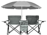 2-Seat Outdoor Folding Chair with Removable Umbrella for Beach, Camping and Fishing, Gray 13432107