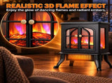 Electric Infrared Quartz Fireplace Stove Heater with 3D Flame Effect, Black 47587252